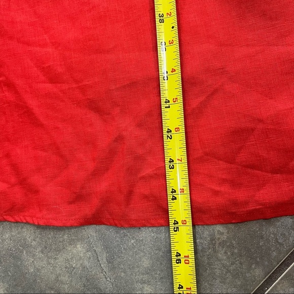 Roolee Womens 100% Linen Red Orange Button 3/4 Sleeve Modest Dress Sz M Cottage - Picture 9 of 10